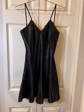 Black Satin-Look Slip Mini Dress with V-Neck